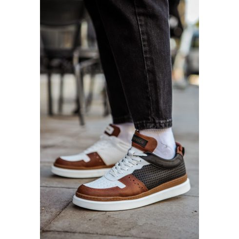ch-109 brown white black divatos férfi cipő