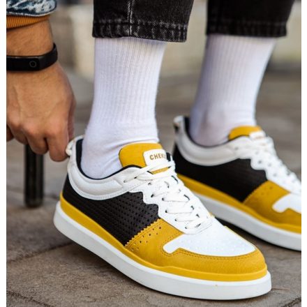 ch-109 yellow white black divatos férfi cipő